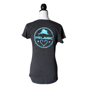 Pelagic Gray V Neck Short Sleeve T Shirt Size Large Womens Fishing Ocean
